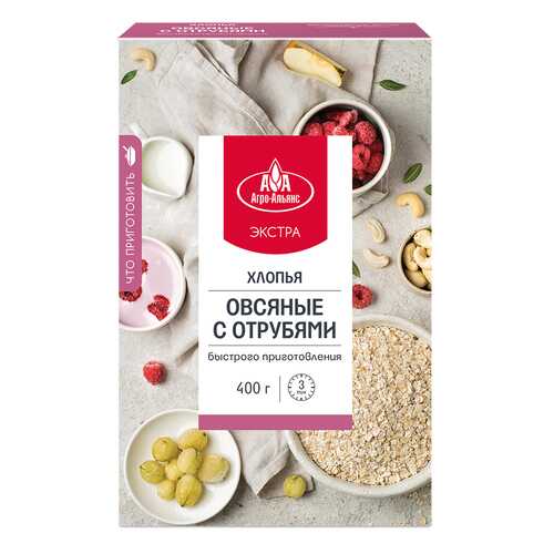 Хлопья Агро-Альянс Экстра Овсяные с отрубями, 400 гр в Окей