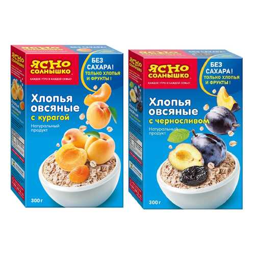 Хлопья Ясно Солнышко овсяные с курагой 300 г и с черносливом 300 г в Окей