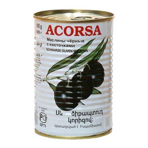Маслины Acorsa черные крупные с косточкой 425 г в Окей