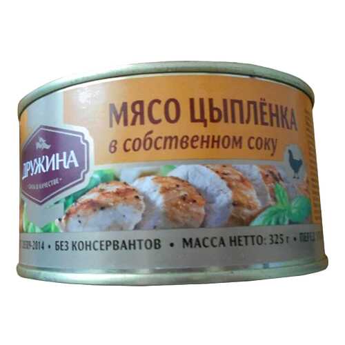 Мясо цыпленка Дружина в собственном соку гост 325 г в Окей