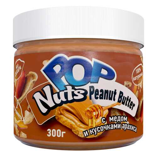 Арахисовая паста POP Nuts Peanut Butter с медом и кусочками арахиса, 300 г в Окей