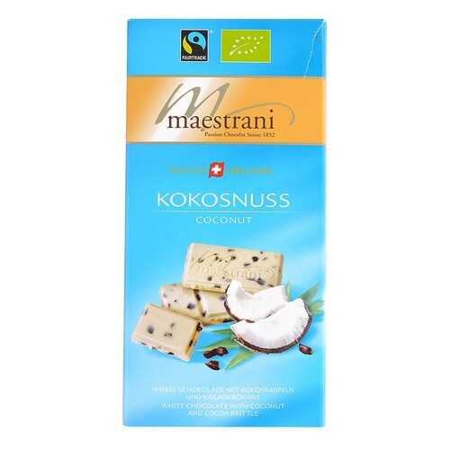 Шоколад белый с кокосом и кусочками какао-бобов, Maestrani, 80 г, Швейцария в Окей