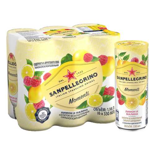 Газированный напиток Sanpellegrino Momenti с соком лимон и малина 6 шт по 0.33 мл в Окей